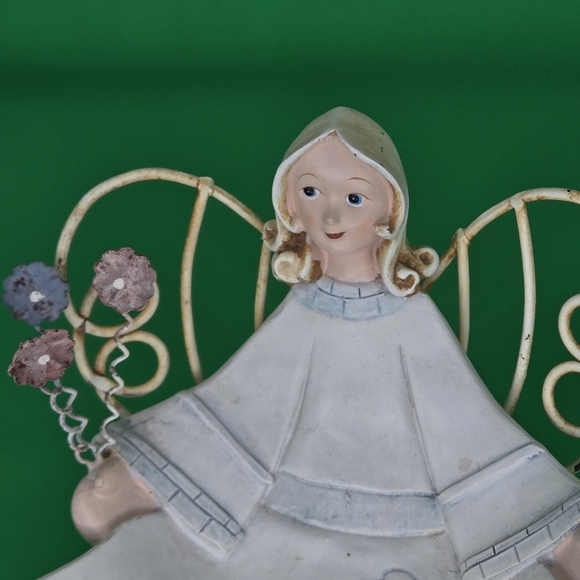 Vintage Angel Trinket Dish Countryside Scene Ceramic & Metal Wings Shabby Chic - Picture 6 of 8